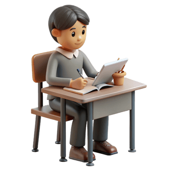 beautiful artistic Student Studying at Desk Front View Transparent exclusive png