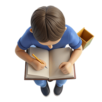 wonderful contemporary Student Writing in Notebook Top View Transparent Background 4K png