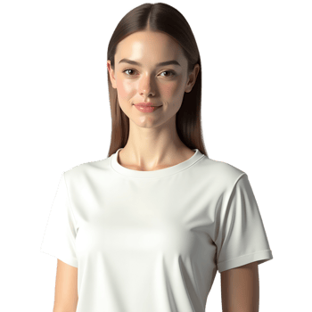 Minimalist White T Shirt Mockup on Female Model High Quality Apparel Image png