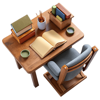dramatic creative Teacher's Desk with Books and Papers Top View Cutout original png