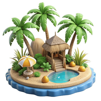 serene contemporary Tropical Island Paradise Transparent Background exclusive png