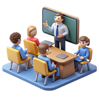 serene creative Virtual Classroom with Students and Teacher Isolated Element detailed png