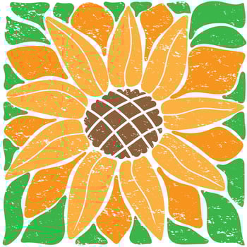 Sunflower. Floral square retro poster.Trendy hand drawn flowers infantile style. Seventies, groovy background vector