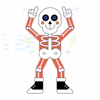 Happy Skeleton Illustration Coral Red Cartoon Skeleton Dancing. vector