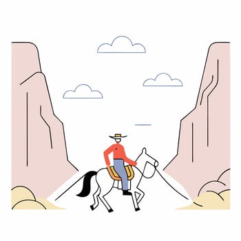 Minimalist Cowboy Horseback Riding Canyon Landscape Illustration. vector