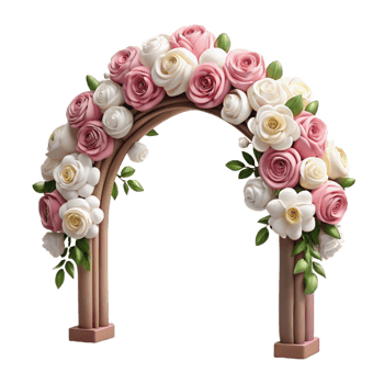 elegant rustic Wedding Arch Floral Decorated White and Pink Isolated professional png