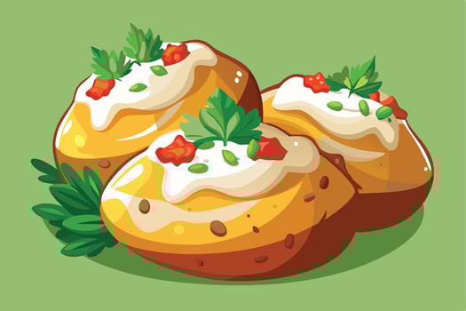 Creamy Stuffed Potatoes, Ready to Eat vector