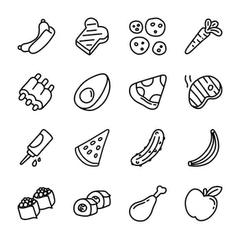 Icon pack line style of delicious and tasty street food featuring hotdogs, toast and pizza vector