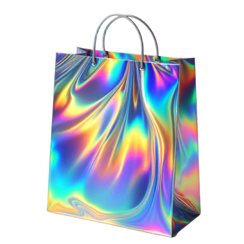 Holographic Shopping Bag with Iridescent Colors png