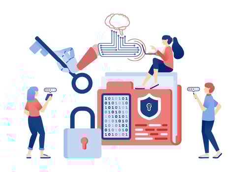 Artificial Intelligence Illustration with Robot Hand Holding Key for Secure Data Access and Document Encryption vector