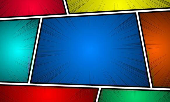 Comic book page template with radial rays, and halftone effects vector