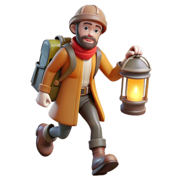 dramatic artistic 3D Cartoon Explorer with Lantern 4K png