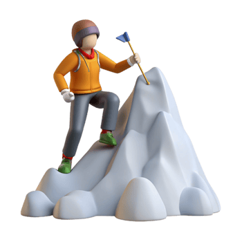 vibrant abstract 3D Cartoon Climber Reaching Summit detailed png