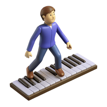 impressive abstract 3D Illustration Man Walking Piano Keys original png