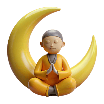 wonderful rustic 3D Render Monk Meditating Crescent Moon authentic png