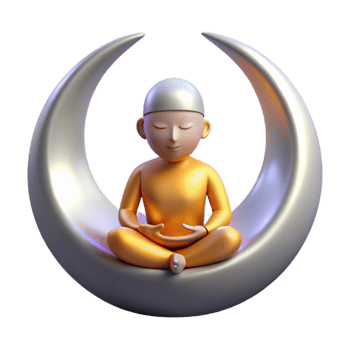 extraordinary modern 3D Render Golden Figure Meditating on Crescent Moon exclusive png