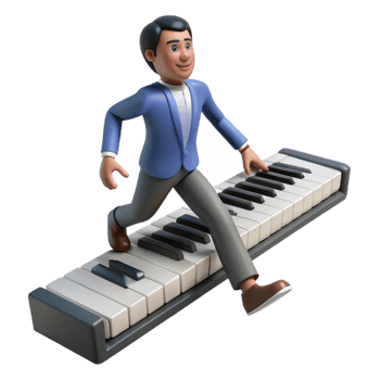serene modern 3D Illustration Man Running on Piano Keys high resolution png