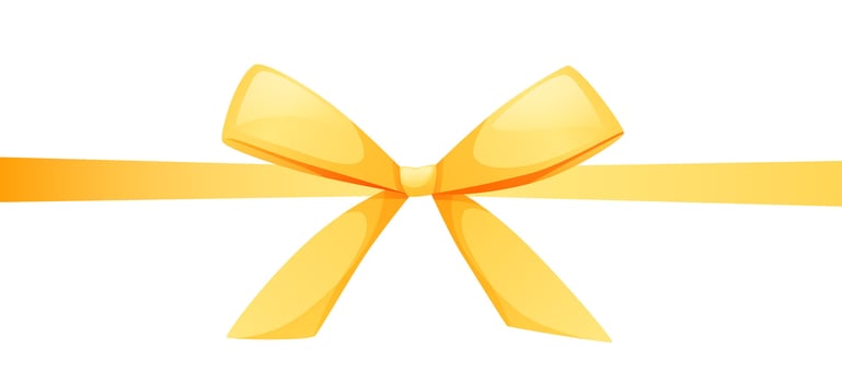 A knotted bow made of gold, yellow ribbon. The bow is placed in the middle of a rectangular format. Ribbon for wedding invitations, certificates, gift boxes, with space for text on a white background. vector