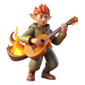 extraordinary contemporary 3D Render Elf Musician Playing Guitar by Campfire high resolution png