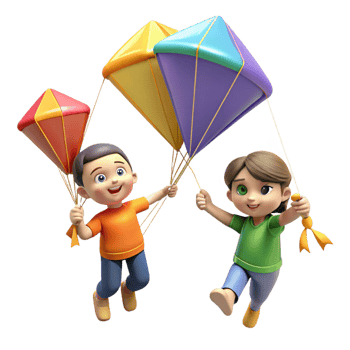 extraordinary minimalist Joyful Kids 3D Illustration Flying Kites detailed png