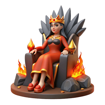impressive rustic 3D Render Queen on Fiery Throne authentic png
