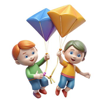 impressive creative 3D Cartoon Kids with Kites high quality png