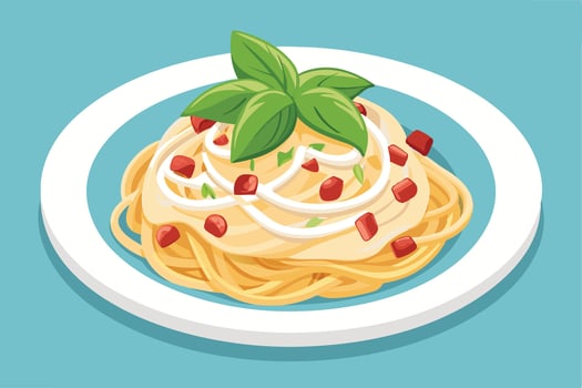 A Delicious pasta dish with creamy sauce and basil vector