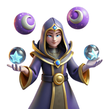 beautiful contemporary 3D Render Young Mage with Magic Spheres detailed png