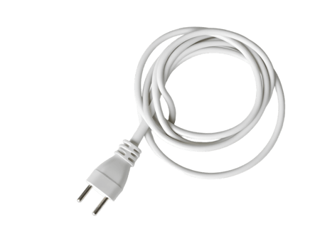 Realistic white power cord isolated on transparent background png
