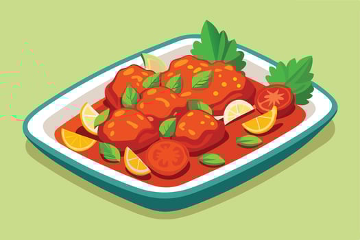 A Delicious curry dish with vibrant fruits and vegetables vector