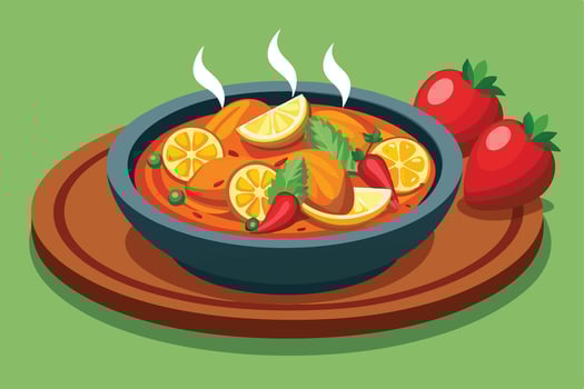 Delicious curry dish with vibrant fruits and vegetables vector