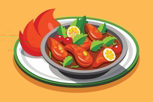 Colorful Illustration of a Dish of Spicy Food with Garnish vector