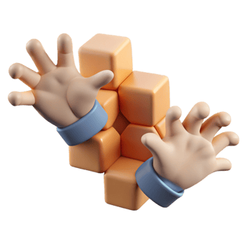 dramatic abstract 3D Cartoon Hands and Cubes Illustration high quality png