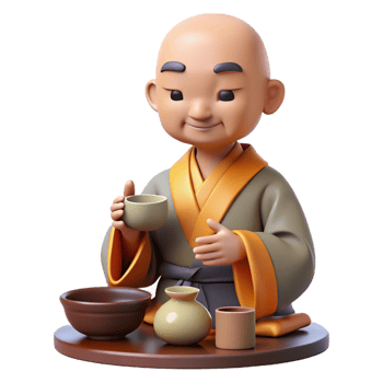 magnificent vintage 3D Monk Tea Ceremony Illustration detailed png