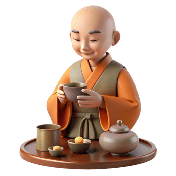 dramatic vintage 3D Monk Enjoying Tea Ceremony Illustration original png