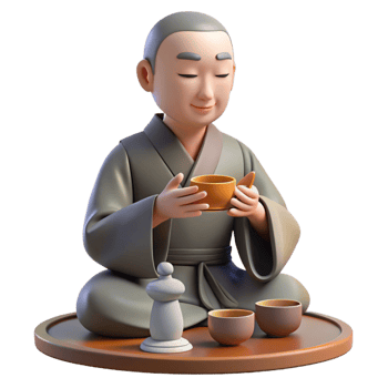 elegant artistic 3D Monk Tea Ceremony Illustration high resolution png