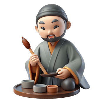extraordinary vintage 3D Render Asian Ink Artist Figure premium png