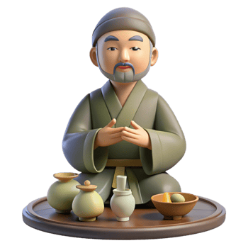 vibrant contemporary 3D Render of a Wise Tea Master premium png