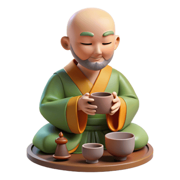 serene creative 3D Monk Tea Ceremony Illustration 4K png