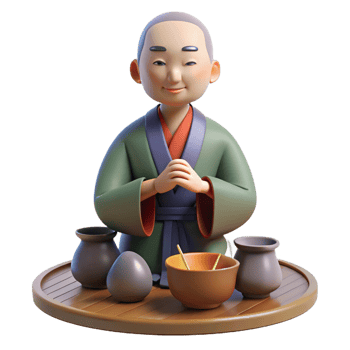 dramatic minimalist 3D Render Asian Monk Tea Ceremony Illustration 4K png