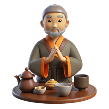 vibrant minimalist 3D Illustration Peaceful Monk Tea Ceremony 4K png