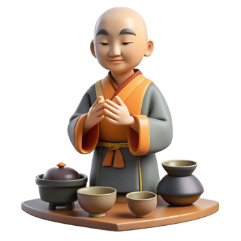 magnificent classic 3D Monk Tea Ceremony Illustration 4K png