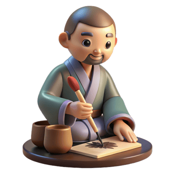 serene traditional 3D Illustration Asian Artist Painting detailed png