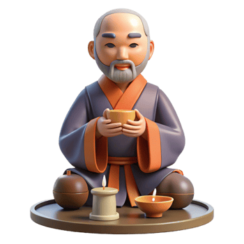 dramatic artistic 3D Illustration Tranquil Monk Tea Ceremony genuine png