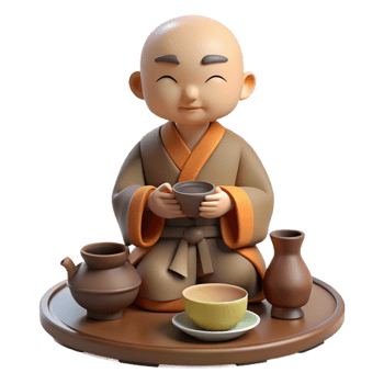 elegant modern 3D Monk Enjoying Tea Ceremony Illustration original png