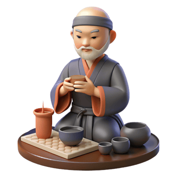 dramatic vintage 3D Illustration Asian Tea Ceremony professional png