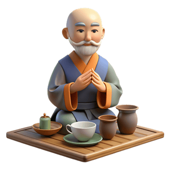 magnificent minimalist 3D Monk Tea Ceremony Illustration authentic png