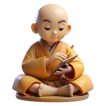 impressive creative 3D Monk Illustration Writing in Notebook original png