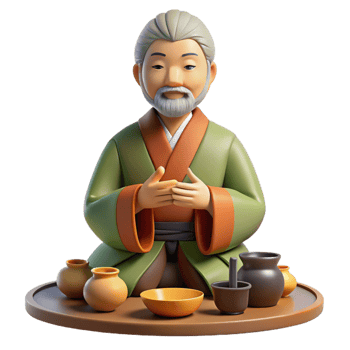 beautiful minimalist 3D Render Asian Tea Ceremony Illustration detailed png