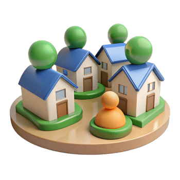 impressive contemporary 3D Illustration of Houses and Person premium png